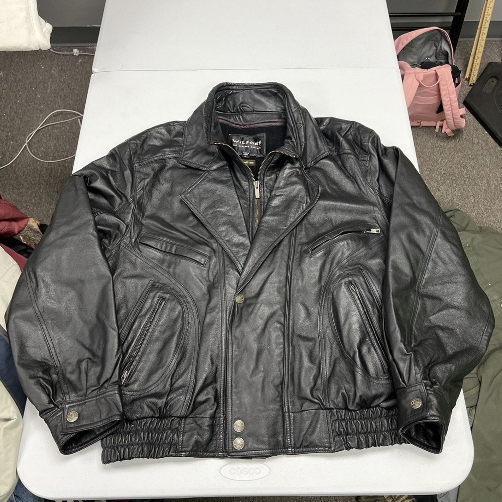 Wilsons Leather Bomber Jacket Mens XL Black Thinsulate Insulated Aviator F2